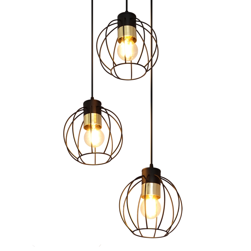 Hängeleuchte an Schnur STARLIGHT 3xE27/15W/230V schwarz/golden