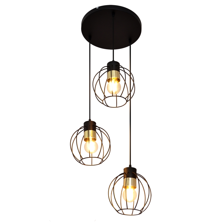Hängeleuchte an Schnur STARLIGHT 3xE27/15W/230V schwarz/golden