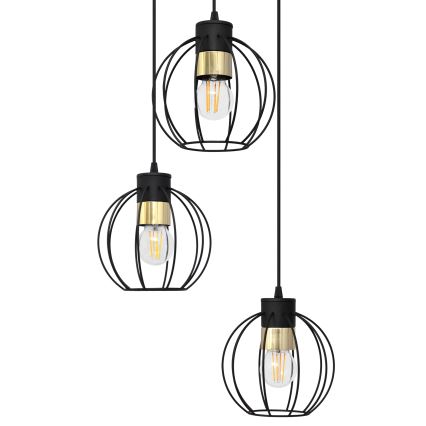 Hängeleuchte an Schnur STARLIGHT 3xE27/15W/230V schwarz/golden