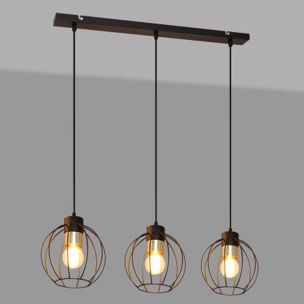 Hängeleuchte an Schnur STARLIGHT 3xE27/15W/230V schwarz/golden