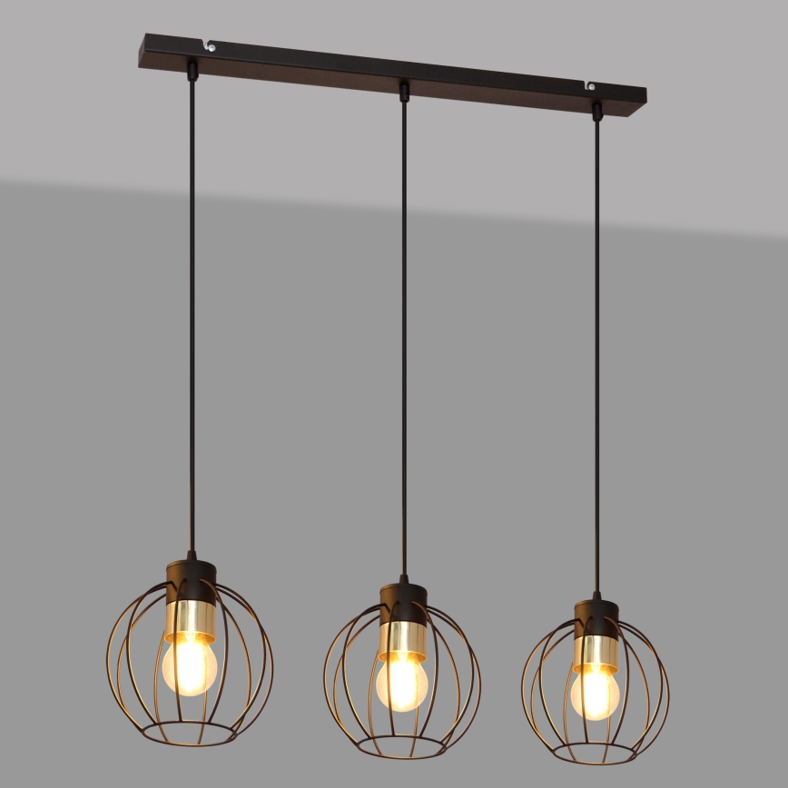 Hängeleuchte an Schnur STARLIGHT 3xE27/15W/230V schwarz/golden