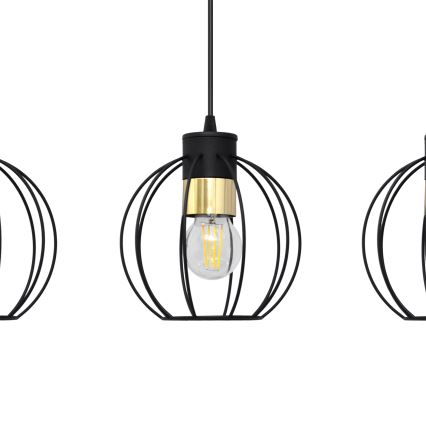 Hängeleuchte an Schnur STARLIGHT 3xE27/15W/230V schwarz/golden
