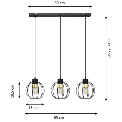 Hängeleuchte an Schnur STARLIGHT 3xE27/15W/230V schwarz/golden