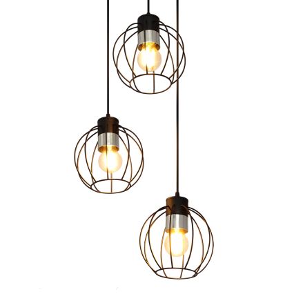 Hängeleuchte an Schnur STARLIGHT 3xE27/15W/230V schwarz/silbern