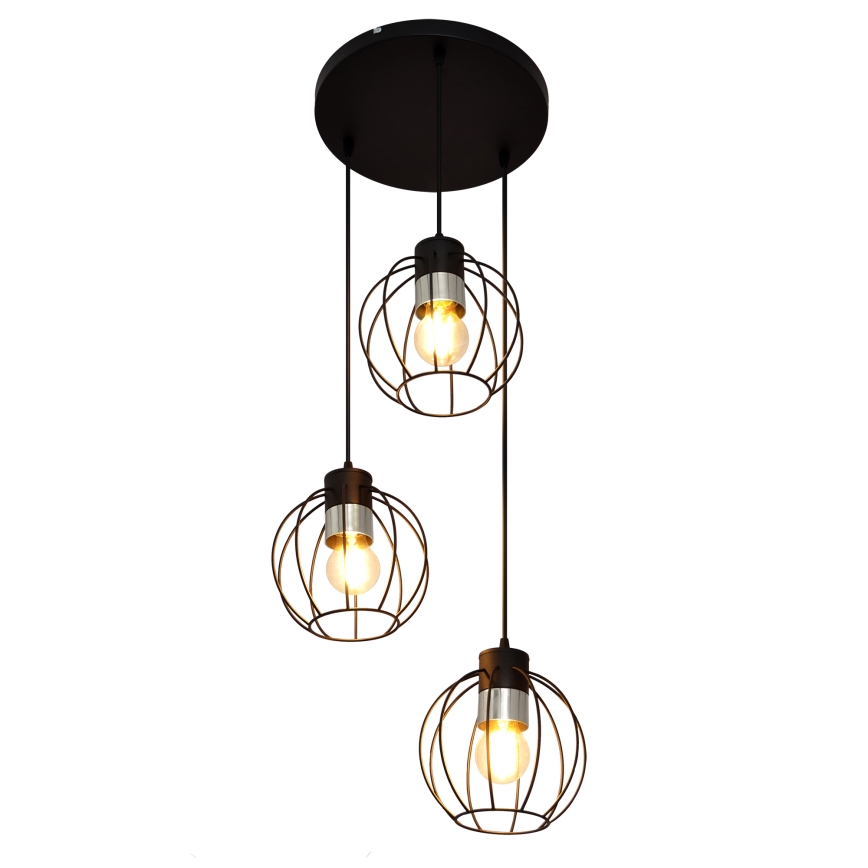 Hängeleuchte an Schnur STARLIGHT 3xE27/15W/230V schwarz/silbern