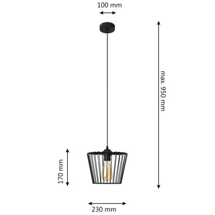 Hängeleuchte an Schnur TORRI 1xE27/15W/230V d 23 cm schwarz