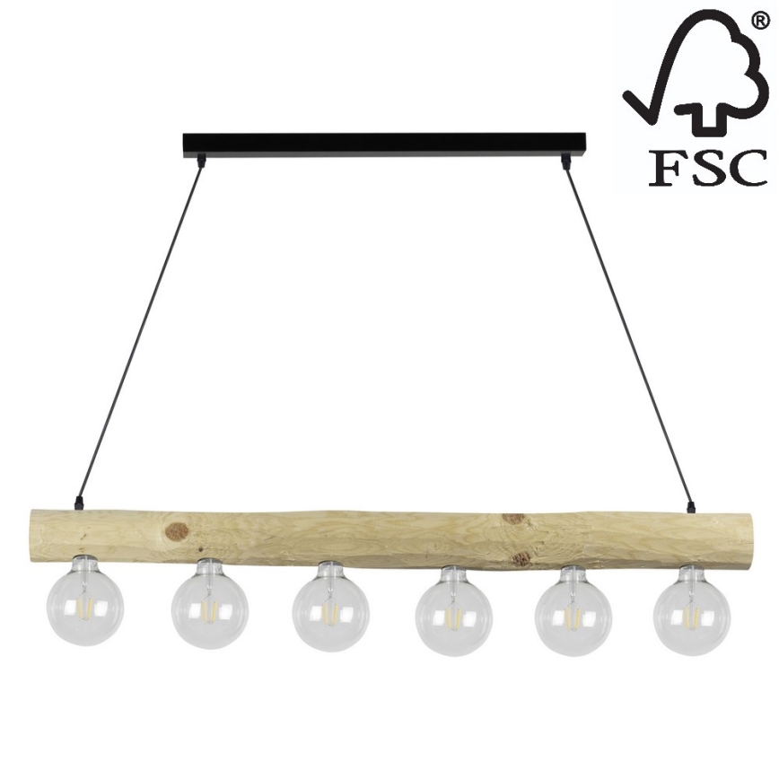 Hängeleuchte an Schnur TRABO 6xE27/60W/230V – FSC-zertifiziert