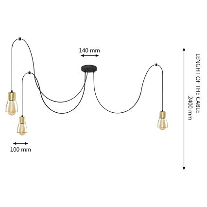 Hängeleuchte an Schnur TUBE LONG 3xE27/10W/230V schwarz/golden