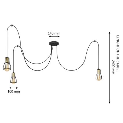 Hängeleuchte an Schnur TUBE LONG 3xE27/15W/230V schwarz/golden