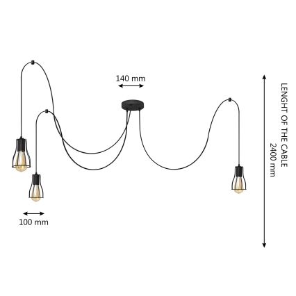 Hängeleuchte an Schnur TUBE LONG 3xE27/15W/230V schwarz