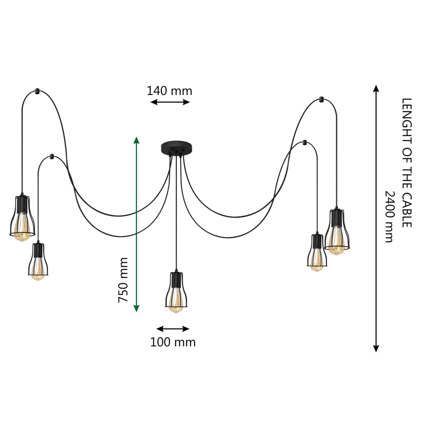 Hängeleuchte an Schnur TUBE LONG 5xE27/10W/230V schwarz