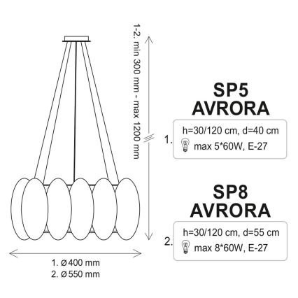 Hängeleuchte AURORA 8xE27/60W/230V