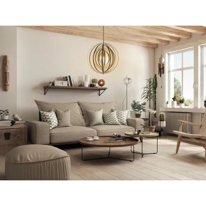 Hängeleuchte aus Holz an Kabel 1xE27/60W/230V Ø 50 cm Massiv/Furnier/Gummibaumholz