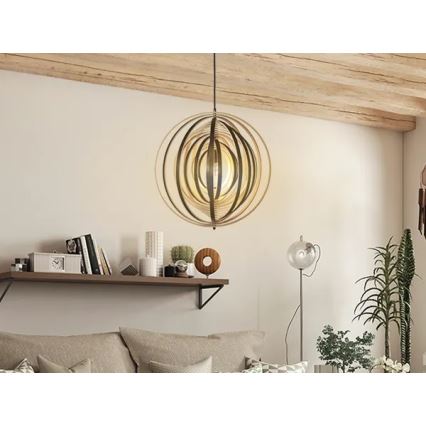 Hängeleuchte aus Holz an Kabel 1xE27/60W/230V Ø 50 cm Massiv/Furnier/Gummibaumholz
