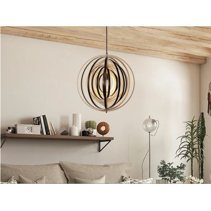 Hängeleuchte aus Holz an Kabel 1xE27/60W/230V Ø 50 cm Massiv/Furnier/Gummibaumholz