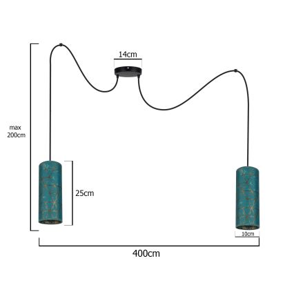 Hängeleuchte AVALO 2xE27/60W/230V Spinne türkisfarben/golden