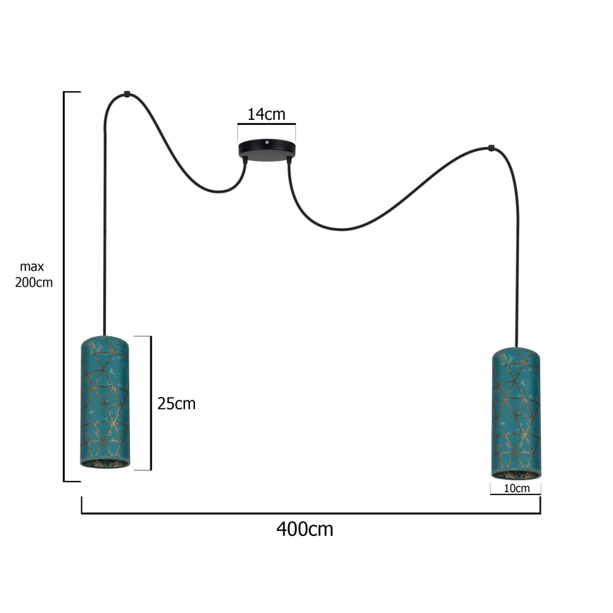 Hängeleuchte AVALO 2xE27/60W/230V Spinne türkisfarben/golden