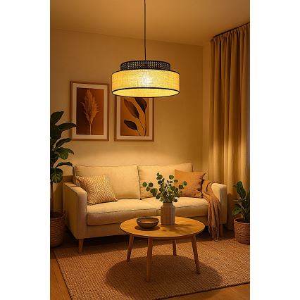 Hängeleuchte BOHO 1xE27/60W/230V d 40 cm schwarz/Rattan