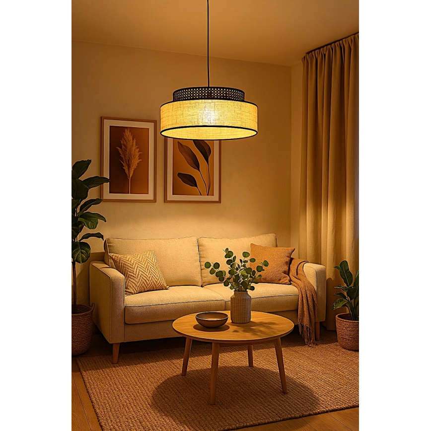 Hängeleuchte BOHO 1xE27/60W/230V d 40 cm schwarz/Rattan