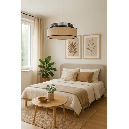 Hängeleuchte BOHO 1xE27/60W/230V d 40 cm schwarz/Rattan