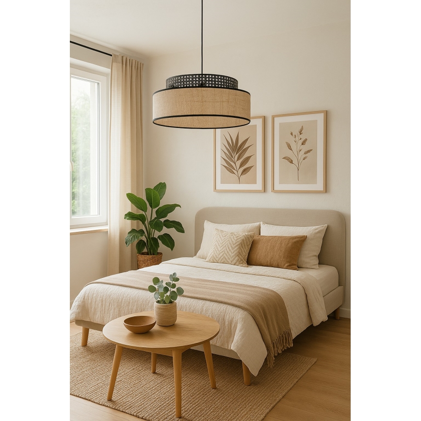 Hängeleuchte BOHO 1xE27/60W/230V d 40 cm schwarz/Rattan
