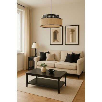 Hängeleuchte BOHO 1xE27/60W/230V d 40 cm schwarz/Rattan