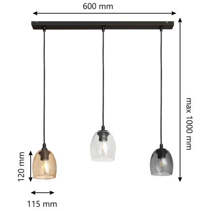 Hängeleuchte BRILLANT 3xE27/15W/230V beige/durchsichtig/grau