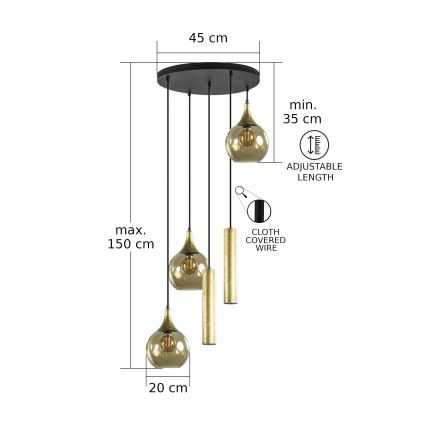 Hängeleuchte CALYPSO 2xGU10/60W/230V + 3xE27/60W schwarz/golden