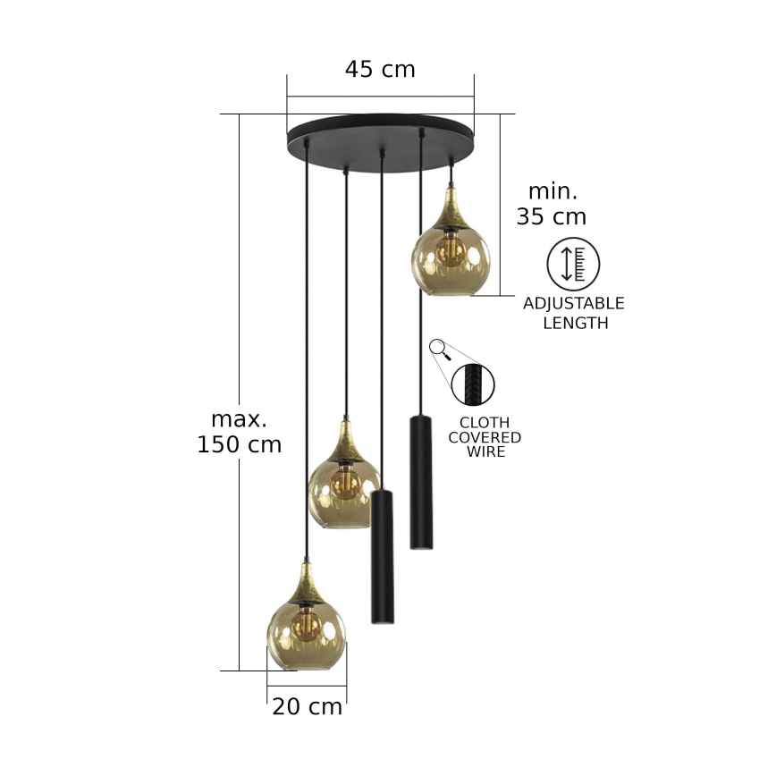 Hängeleuchte CALYPSO 2xGU10/60W/230V + 3xE27/60W schwarz/golden