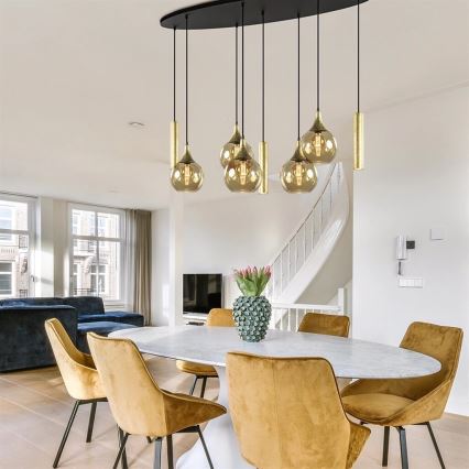 Hängeleuchte CALYPSO 3xGU10/60W/230V + 5xE27/60W schwarz/golden