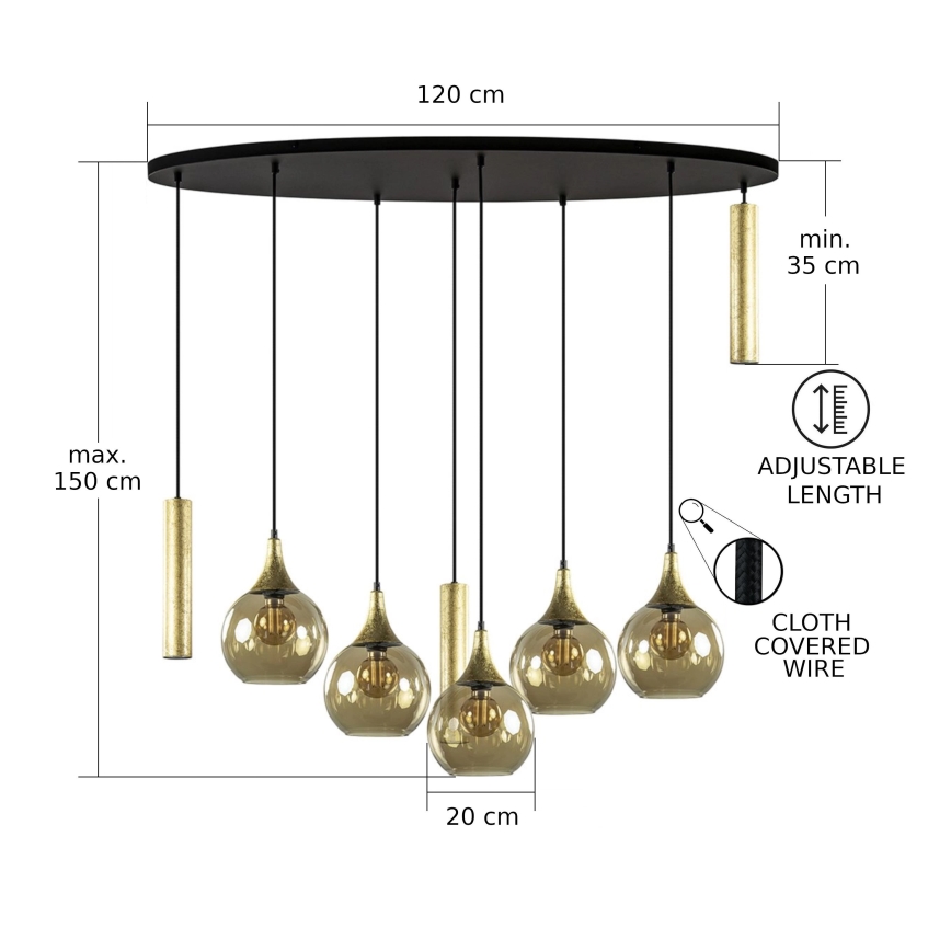 Hängeleuchte CALYPSO 3xGU10/60W/230V + 5xE27/60W schwarz/golden