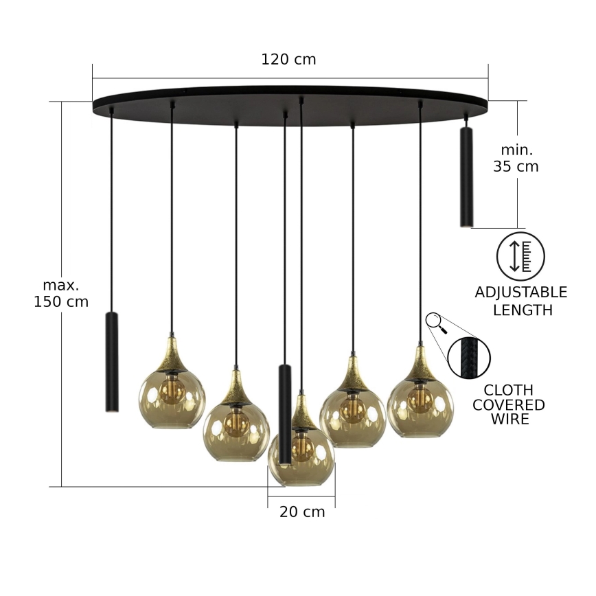 Hängeleuchte CALYPSO 3xGU10/60W/230V + 5xE27/60W schwarz/golden