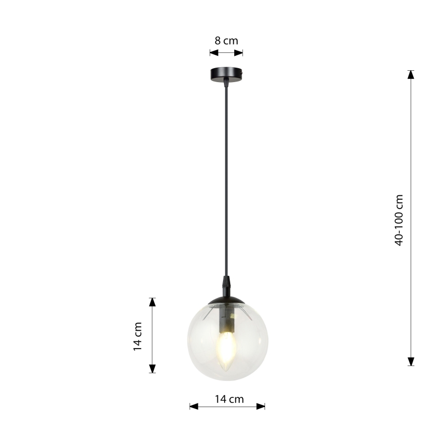 Hängeleuchte COSMO 1xE14/10W/230V d 14 cm schwarz/klar