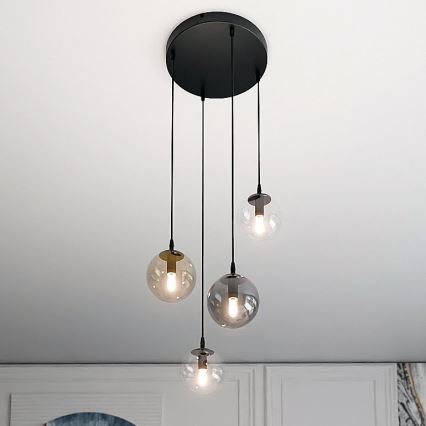 Hängeleuchte COSMO 4xE14/10W/230V d 40 cm schwarz/grau/beige/klar