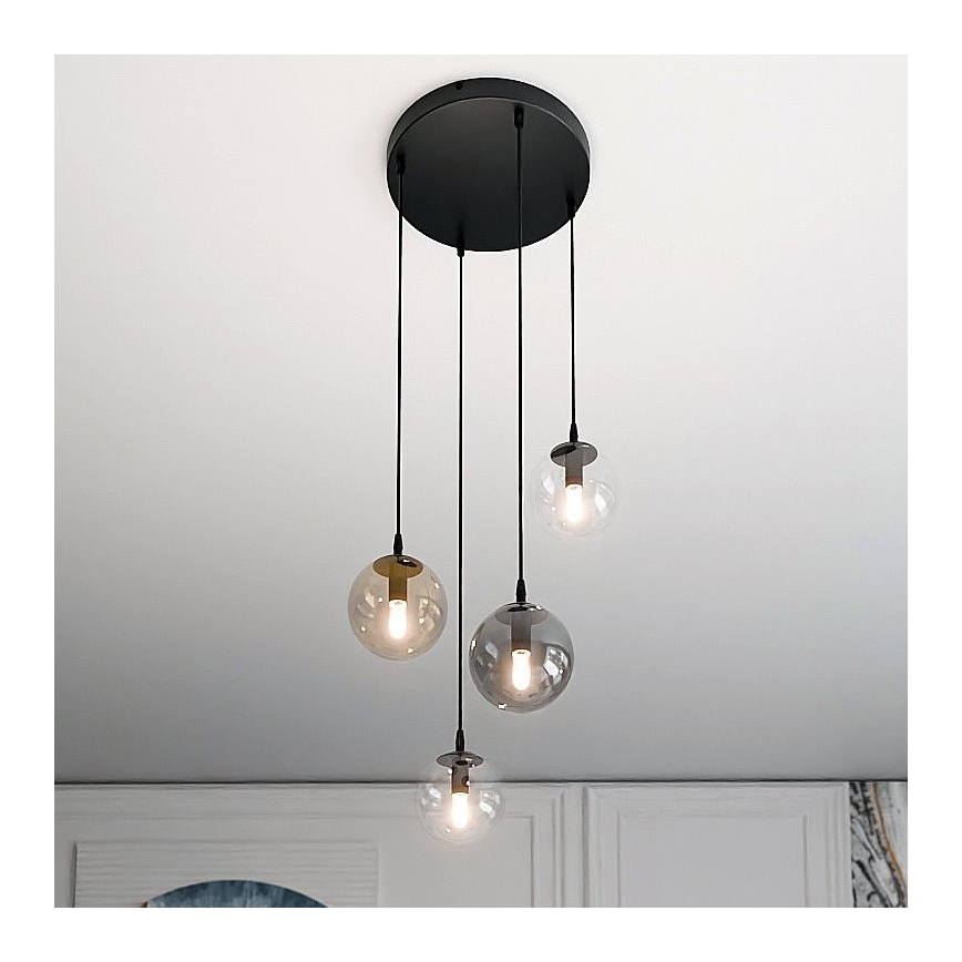 Hängeleuchte COSMO 4xE14/10W/230V d 40 cm schwarz/grau/beige/klar