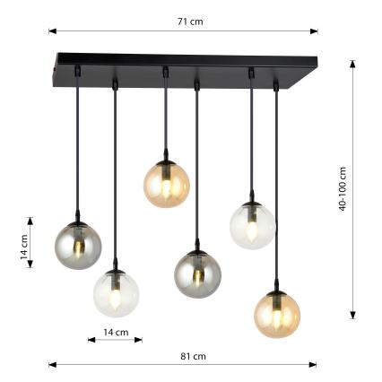 Hängeleuchte COSMO 6xE14/10W/230V schwarz/grau/beige/klar