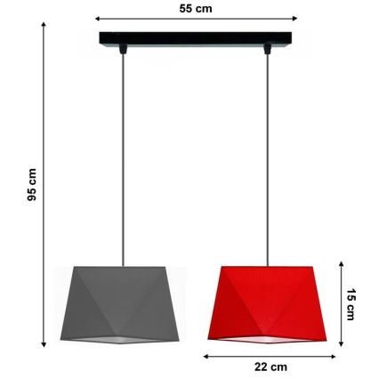 Hängeleuchte DIAMENT 2xE27/60W/230V grau-rot