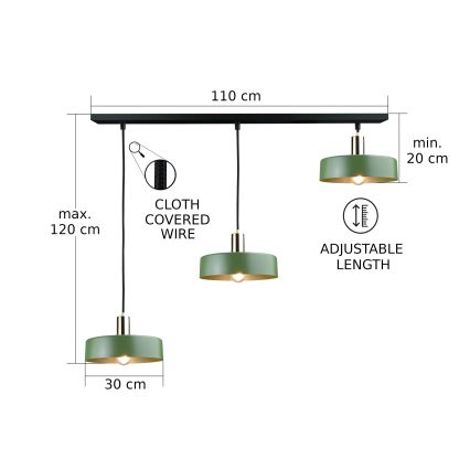 Hängeleuchte HAKI 3xE27/60W/230V grün/schwarz/glänzendes Chrom