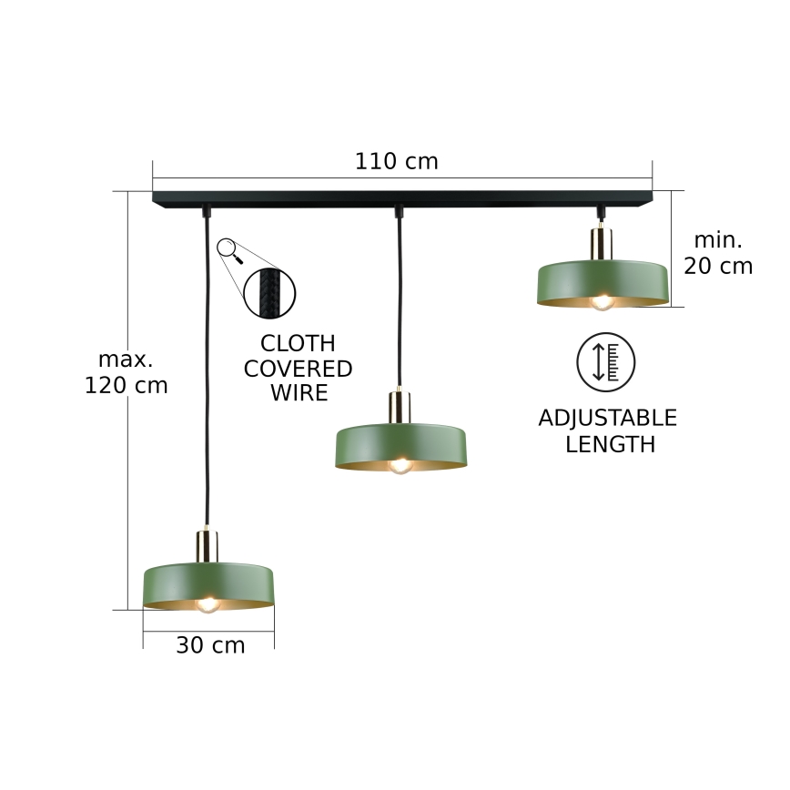 Hängeleuchte HAKI 3xE27/60W/230V grün/schwarz/glänzendes Chrom