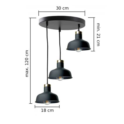 Hängeleuchte HEBE 3xE27/60W/230V schwarz