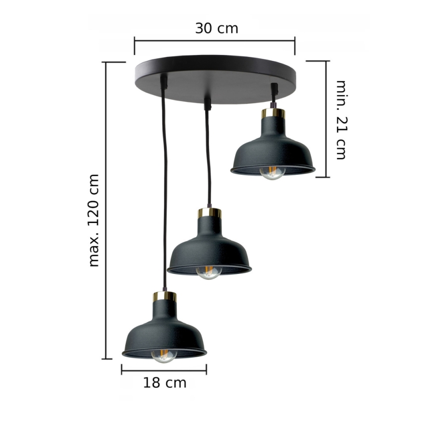 Hängeleuchte HEBE 3xE27/60W/230V schwarz