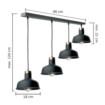 Hängeleuchte HEBE 4xE27/60W/230V schwarz
