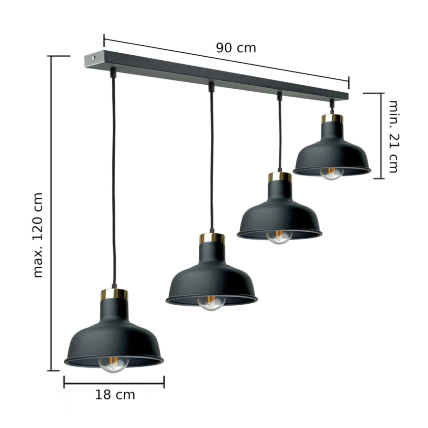 Hängeleuchte HEBE 4xE27/60W/230V schwarz