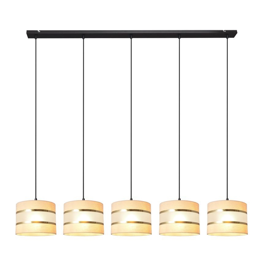 Hängeleuchte HELEN 5xE27/15W/230V Cremefarbe/schwarz/gold