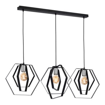 Hängeleuchte HEXAGON 3xE27/60W/230V schwarz/glänzendes Chrom