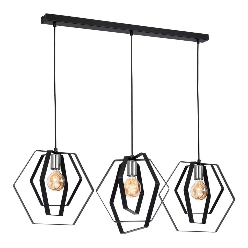 Hängeleuchte HEXAGON 3xE27/60W/230V schwarz/glänzendes Chrom