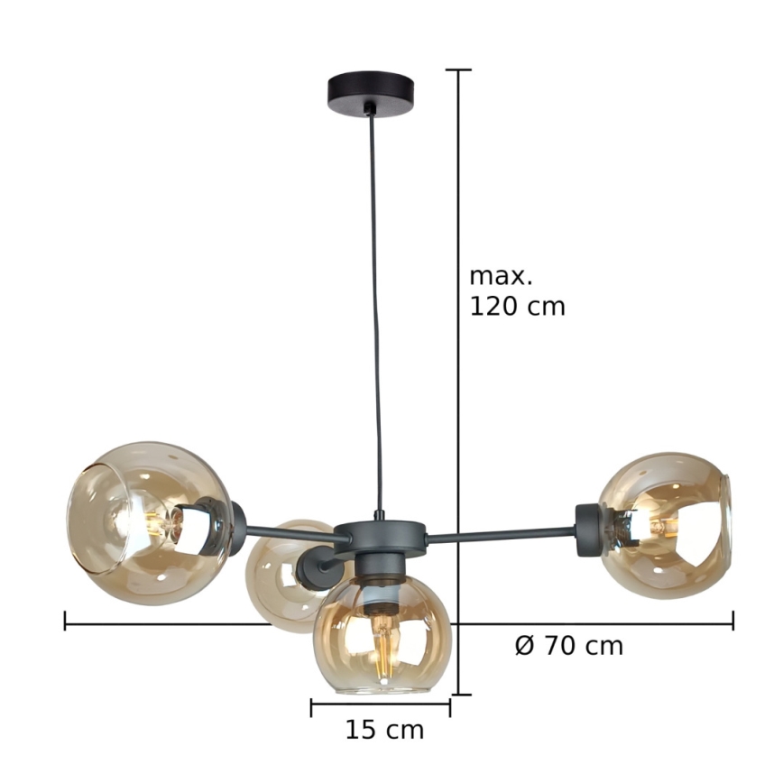 Hängeleuchte KALIOPE 4xE27/60W/230V schwarz/rauchig beige