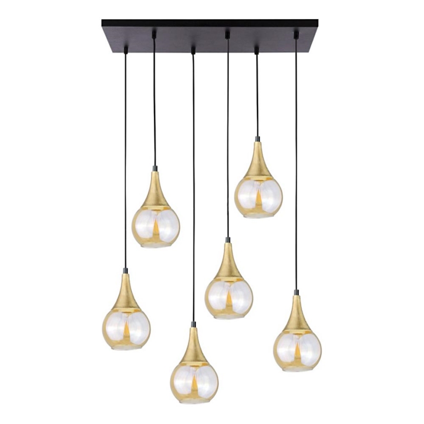 Hängeleuchte LACRIMA HONEY 6xE27/60W/230V schwarz/golden/rauchig beige