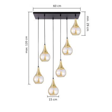 Hängeleuchte LACRIMA HONEY 6xE27/60W/230V schwarz/golden/rauchig beige
