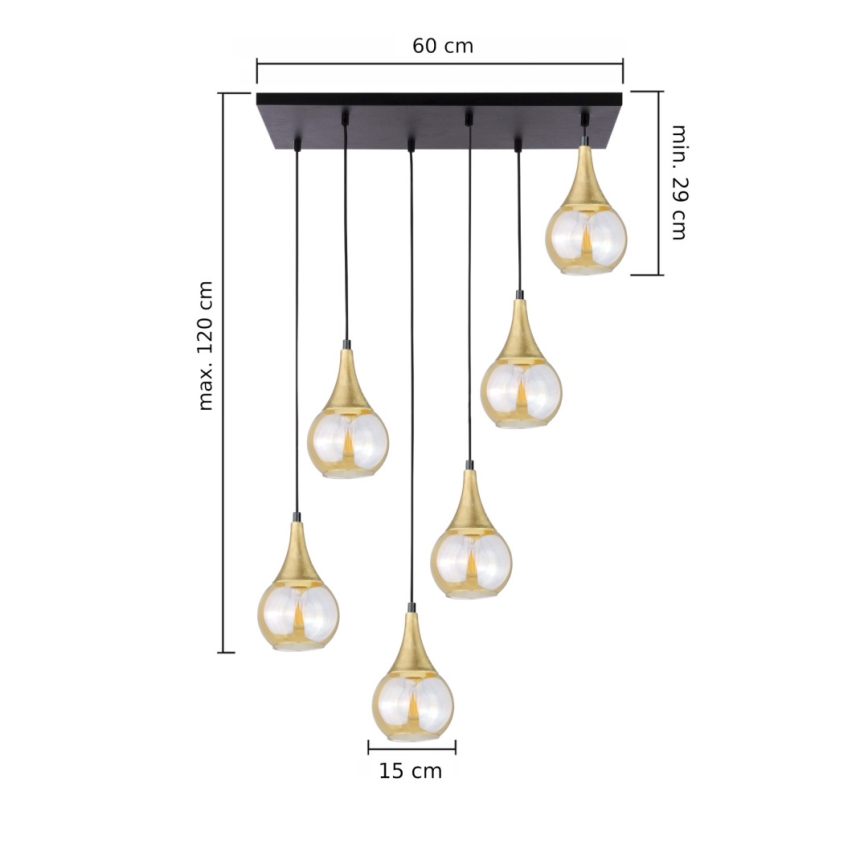 Hängeleuchte LACRIMA HONEY 6xE27/60W/230V schwarz/golden/rauchig beige